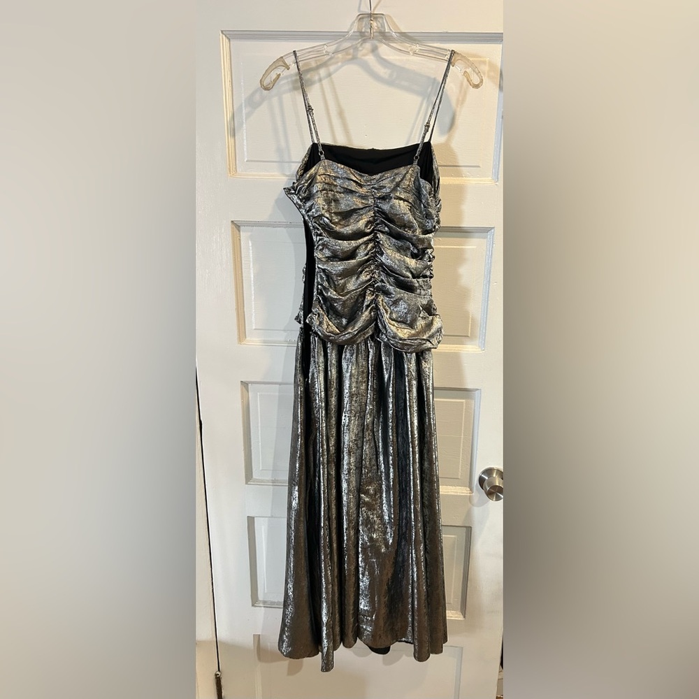 Metallic Silver Midi Dress
